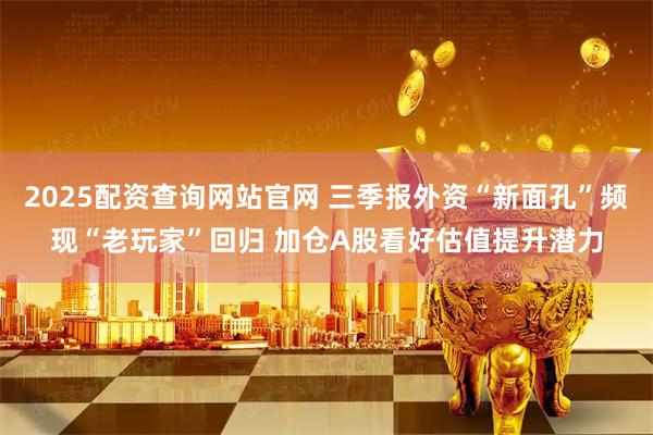 2025配资查询网站官网 三季报外资“新面孔”频现“老玩家”回归 加仓A股看好估值提升潜力